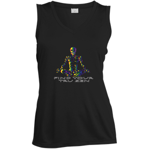 Find Your Tru Zen Rainbow Skully ~ Ladies' Sleeveless Moisture Absorbing V-Neck - Tru Zen Wear