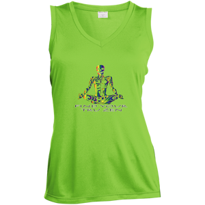 Find Your Tru Zen Rainbow Skully ~ Ladies' Sleeveless Moisture Absorbing V-Neck - Tru Zen Wear