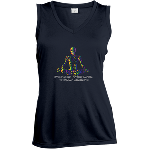 Find Your Tru Zen Rainbow Skully ~ Ladies' Sleeveless Moisture Absorbing V-Neck - Tru Zen Wear