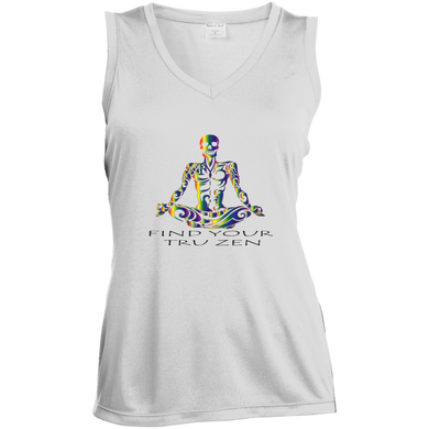 Find Your Tru Zen Rainbow Skully ~ Ladies' Sleeveless Moisture Absorbing V-Neck - Tru Zen Wear