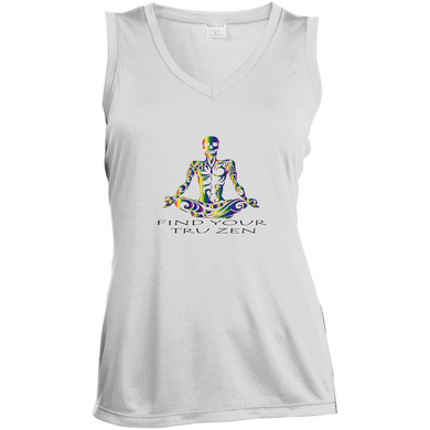 Find Your Tru Zen Rainbow Skully ~ Ladies' Sleeveless Moisture Absorbing V-Neck - Tru Zen Wear