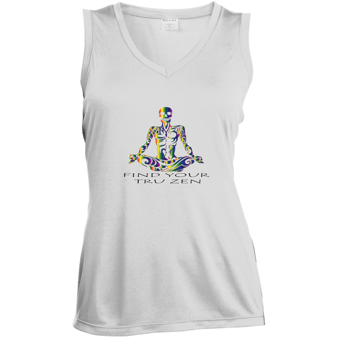 Find Your Tru Zen Rainbow Skully ~ Ladies' Sleeveless Moisture Absorbing V-Neck - Tru Zen Wear