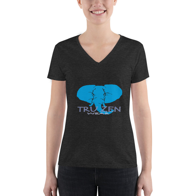 Tru Zen / Zen Life (Black/Blue) ~ Women's Fashion Deep V-neck Tee - Tru Zen Wear