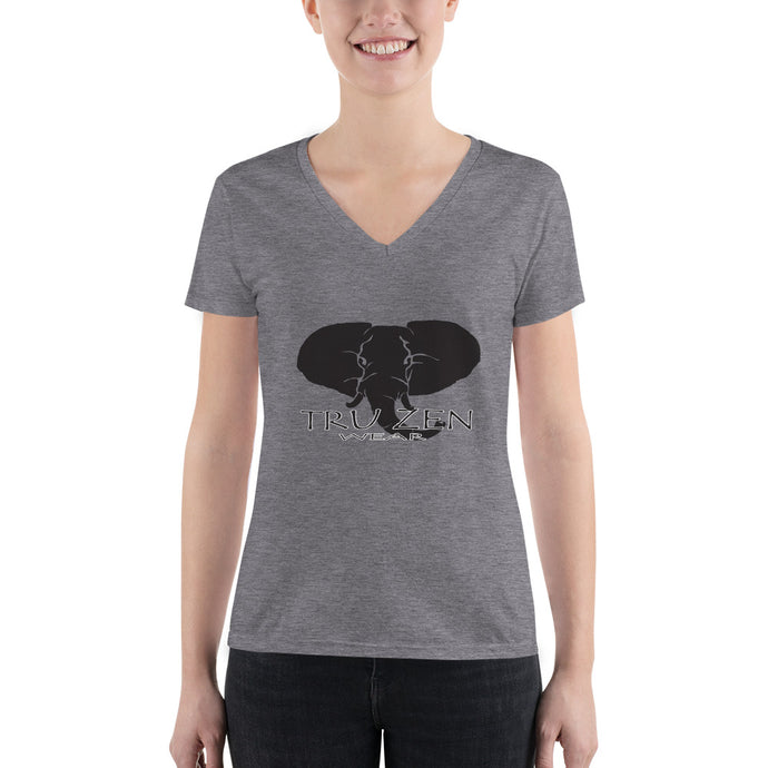 Tru Zen (Black/Gray) ~ Women's Fashion Deep V-neck Tee - Tru Zen Wear